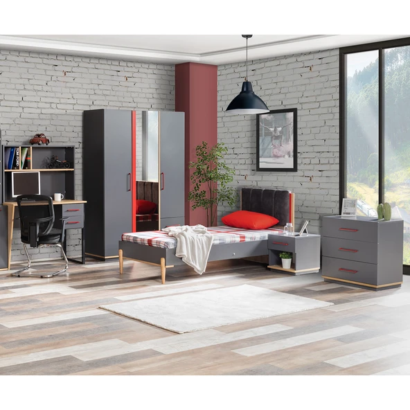 Antre Genç Odası - 3 Kapılı Dolap, Karyola, Komodin, Masa, Şifonyer ürün görseli 1