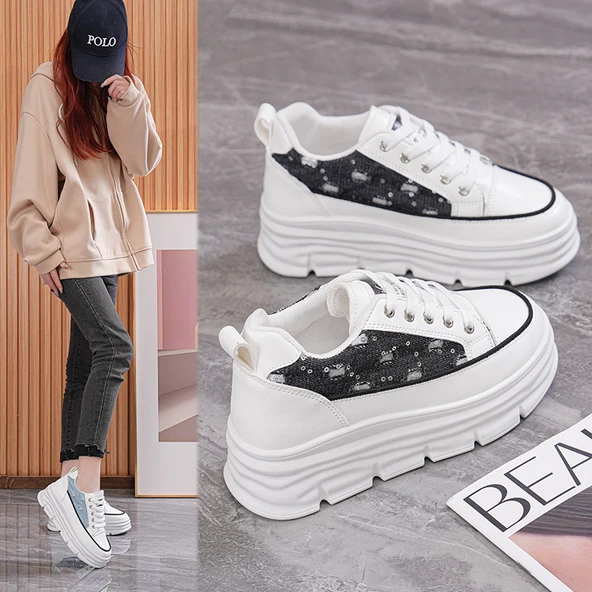 Kadın Platform Ayakkabı (Denim Siyah)