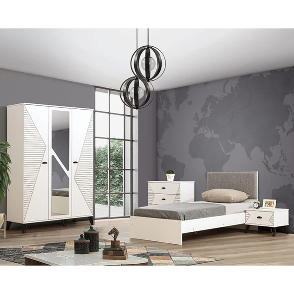 Safir Genç Odası - 3 Kapılı Dolap, Karyola, Komodin, Şifonyer