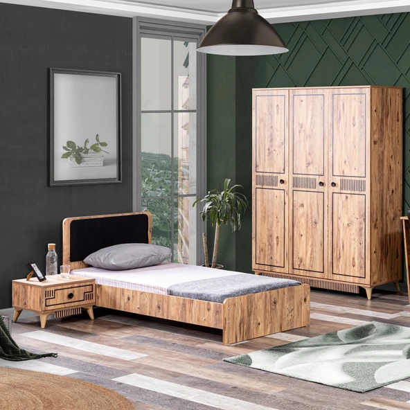 Atlantik Genç Odası - 3 Kapaklı Dolap, Karyola, Komodin