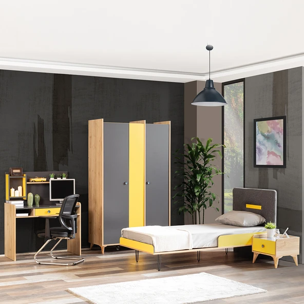 Tarz Genç Odası - 3 Kapılı Dolap, Karyola, Komodin, Masa ürün görseli