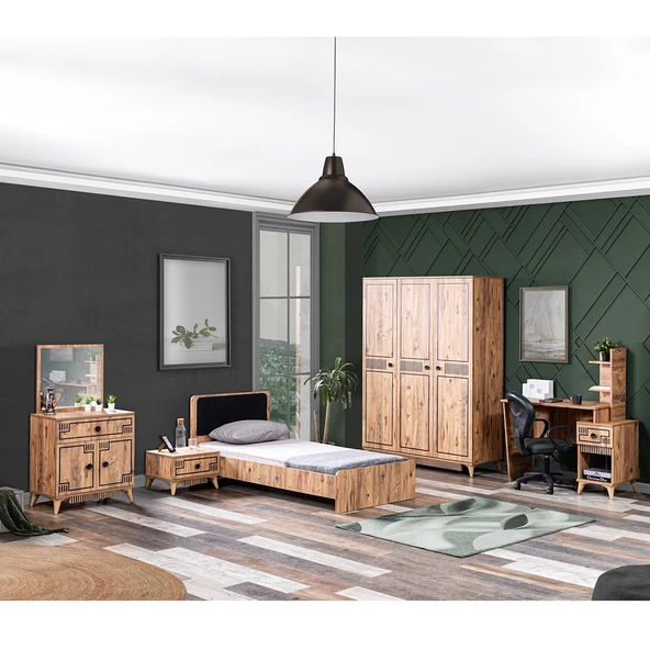 Atlantik Genç Odası - 3 Kapılı Dolap, Karyola, Komodin, Masa, Şifonyer