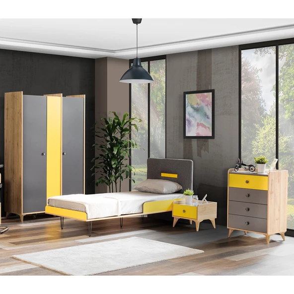 Tarz Genç Odası - 3 Kapılı Dolap, Karyola, Komodin, Şifonyer ürün görseli 1