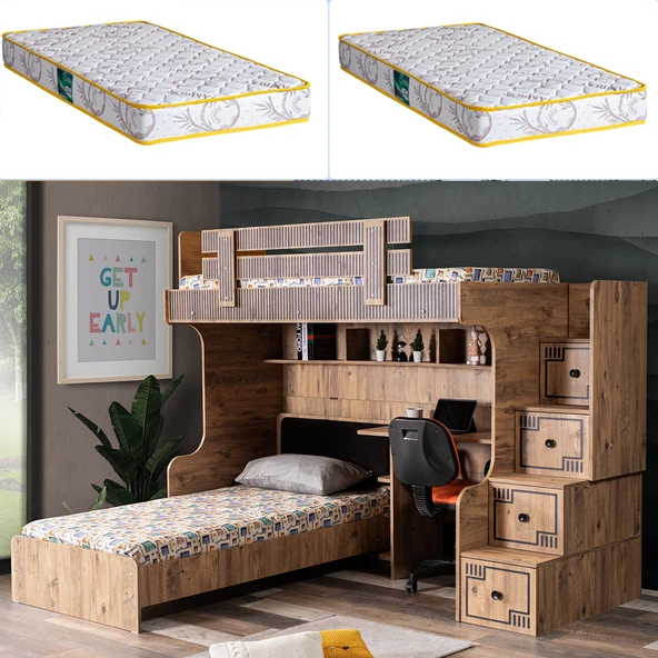 Ranza , Natural Ranza Karyola Çalışma Masası 2 Adet Comfort Yatak