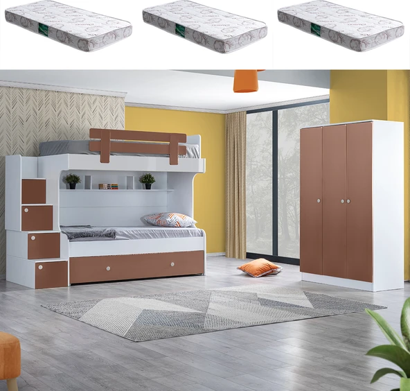 Ranza, Loof Yavrulu Ranza + 3 Kapaklı Dolap + 3 Adet Comfort Yatak, Kahve