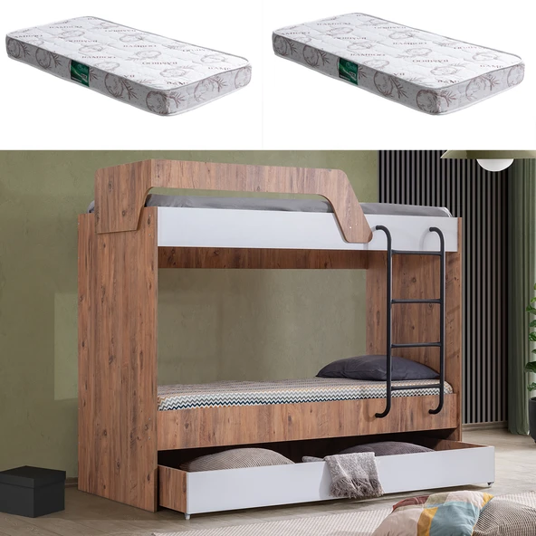Ranza, Triple Yavrulu Metal Ayaklı Ranza + 2 Comfort Yatak