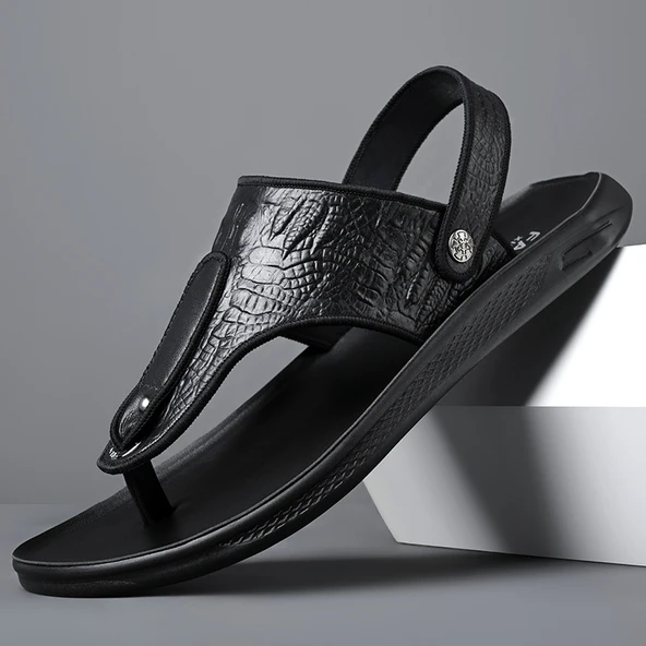 Erkek Deri Parmak Arası Sandalet (Siyah) - Resim 2