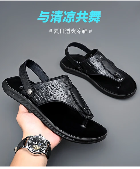 Erkek Deri Parmak Arası Sandalet (Siyah) - Resim 9