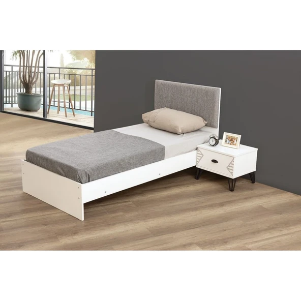 Karyola, Safir Başlıklı Karyola 90x190 Komodin