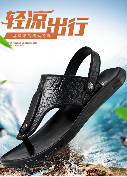 Erkek Deri Parmak Arası Sandalet (Siyah) - Resim 7