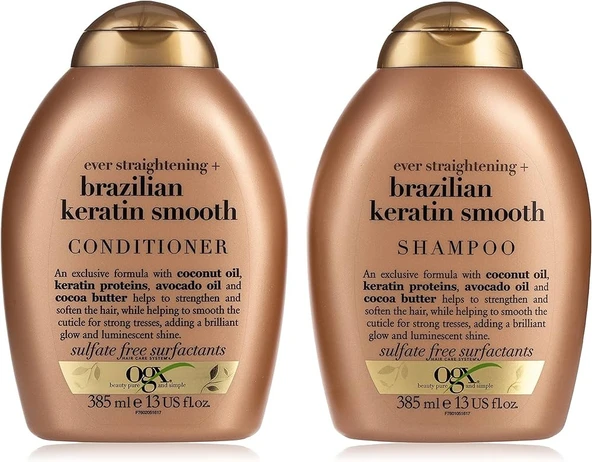 OGX Brazilian Keratin Smooth Shampoo 385 ml - OGX Brazilian Keratin Smooth Conditioner 385 ml