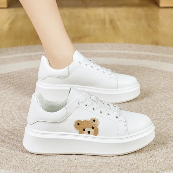 Kadın Ayakkabı - Düz Topuklu - Casual - Sneaker (Beyaz-2)