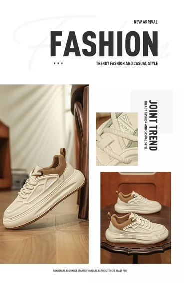 Erkek Günlük Kalın Taban Ayakkabı (Bej - Kahve) - Resim 8