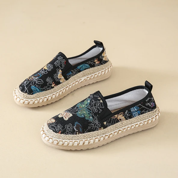 Kadın Espadril Loafer Ayakkabı (Kelebek Siyah-1)