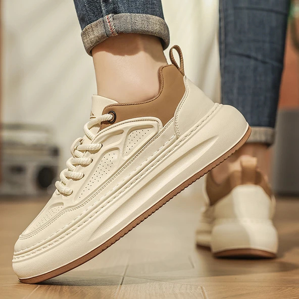 Erkek Günlük Kalın Taban Ayakkabı (Bej - Kahve) - Resim 4