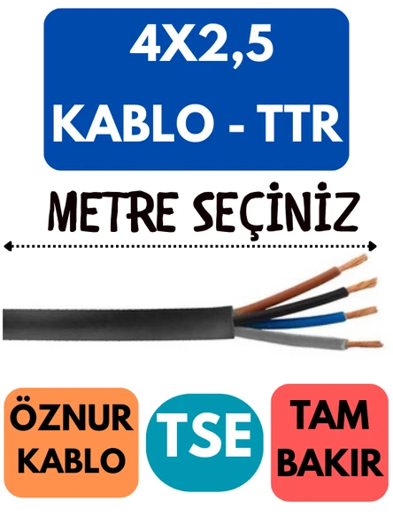 Öznur 4X2,5 TTR Kablo Metre Seçenekli (Siyah)