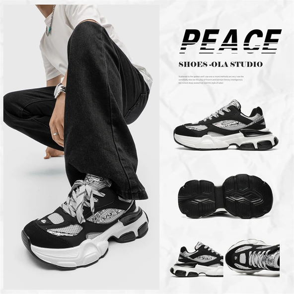 Erkek Retro Spor Ayakkabı (Gümüş - Siyah) - 6