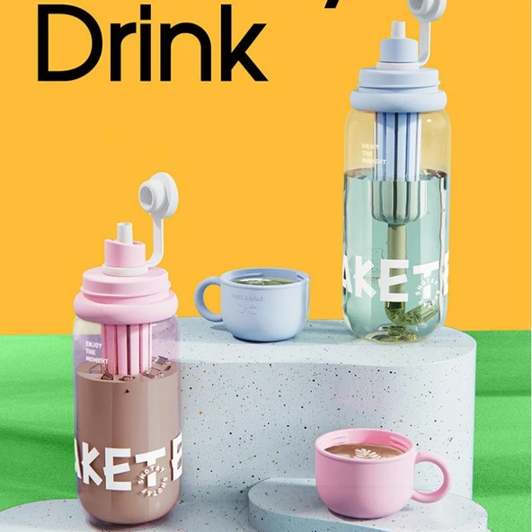 Shotay Cup Cover Su Matarası Tritan Pembe 800Ml - 3