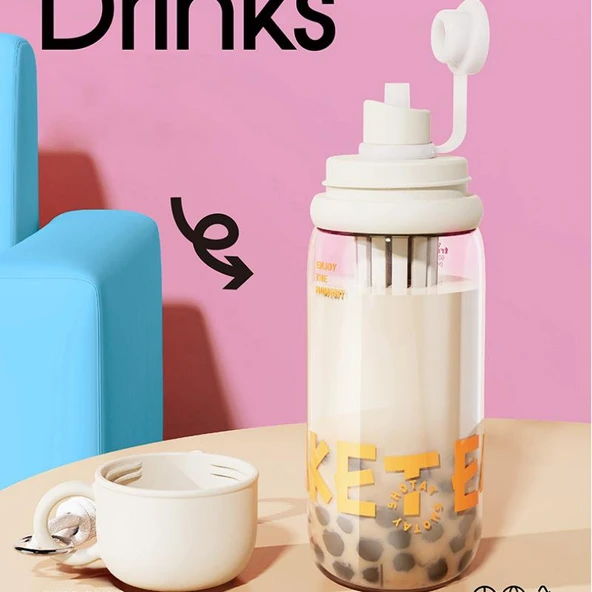 Shotay Cup Cover Su Matarası Tritan Beyaz 800Ml - 3