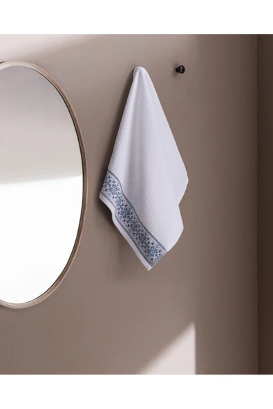 Caresse %100 Pamuk Yüz Havlusu - Beyaz/Gri ürün görseli
