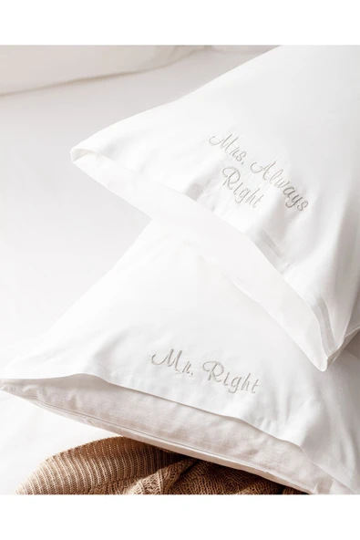 Recy %100 Pamuk Yastık Kılıfı - Beyaz/Bej - Resim 3