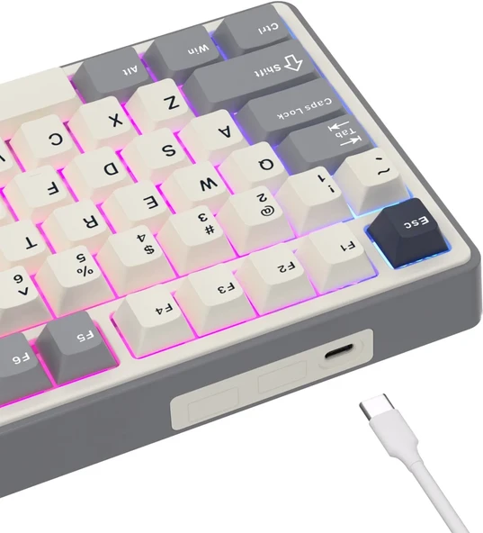 Royal Kludge R87 Pro Beyaz/Gri TKL Kablolu US Gaming Klavye - 8