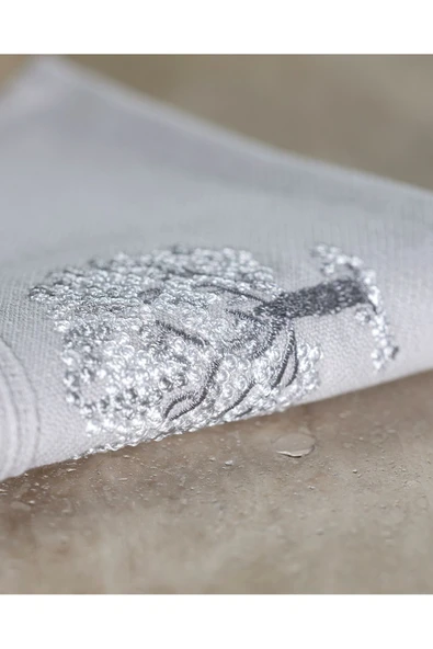 Orva Nakışlı %100 Pamuk 2'li El Havlusu - Gri - 30x45 cm - Resim 4