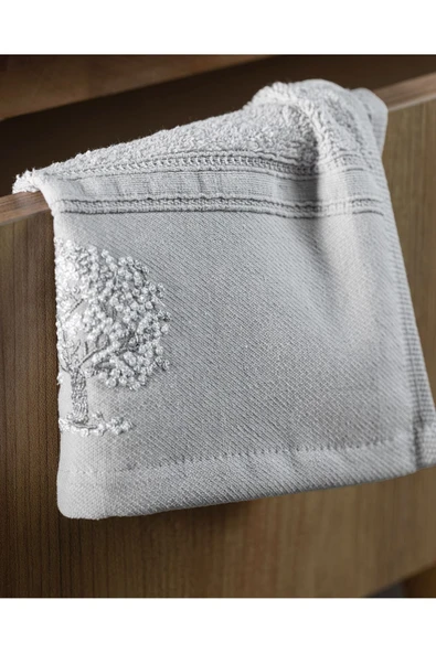 Orva Nakışlı %100 Pamuk 2'li El Havlusu - Gri - 30x45 cm - Resim 2