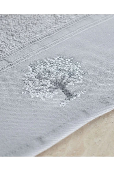 Orva Nakışlı %100 Pamuk 2'li El Havlusu - Gri - 30x45 cm - Resim 6