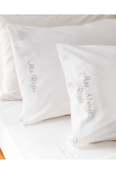 Recy %100 Pamuk Yastık Kılıfı - Beyaz/Bej - Resim 2