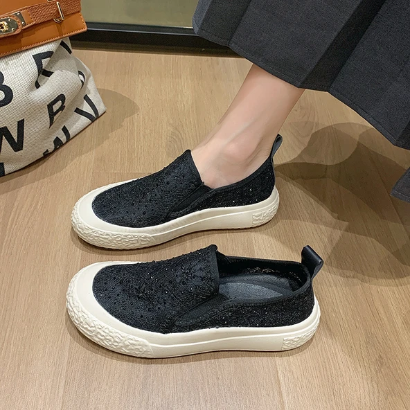Kadın Yazlık Fileli Loafer Ayakkabı (Siyah)
