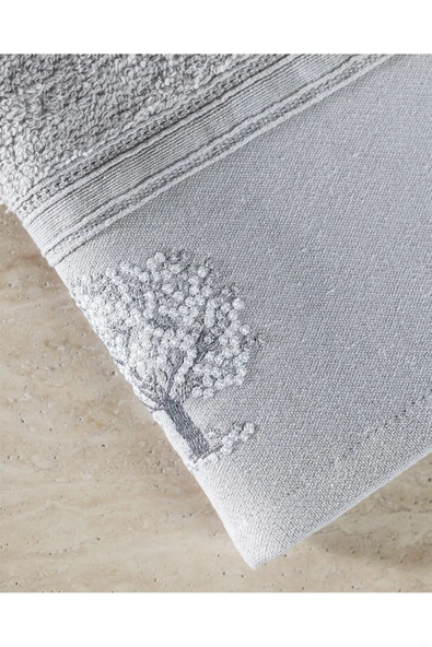 Orva Nakışlı %100 Pamuk 2'li El Havlusu - Gri - 30x45 cm - Resim 3