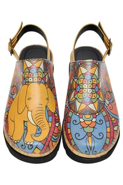 Kadın Vegan Deri Turuncu Kalın Taban Sandalet - India Tasarım - 7