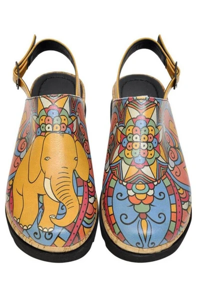 Kadın Vegan Deri Turuncu Kalın Taban Sandalet - India Tasarım - 2