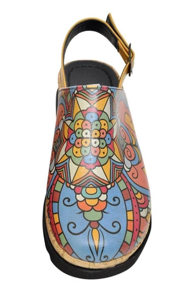 Kadın Vegan Deri Turuncu Kalın Taban Sandalet - India Tasarım - 8