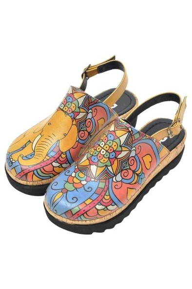 Kadın Vegan Deri Turuncu Kalın Taban Sandalet - India Tasarım