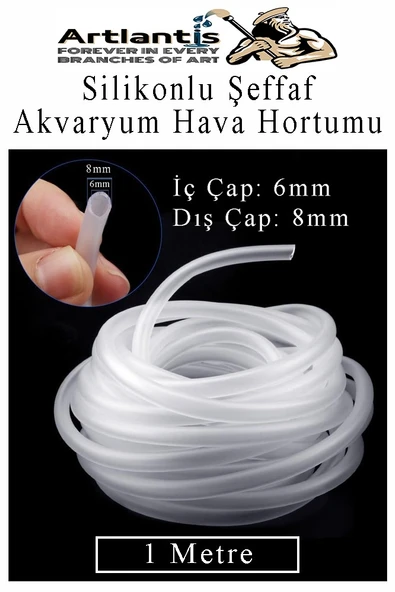 Silikonlu Şeffaf Akvaryum Hava Hortumu 1 Metre İç Çap 6mm Dış Çap 8mm Deney Fıskiye Kauçuk Hortum Yağ Hava Pompa Borusu
