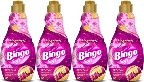 Bingo Soft Çamaşır Yumuşatıcı Konsantre 1440ML Begonvil (4 Lü Set)
