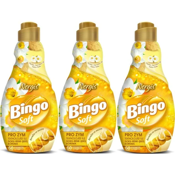 Bingo Soft Çamaşır Yumuşatıcı Konsantre 1440ML Nergis (3 Lü Set)