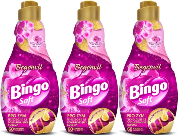 Bingo Soft Çamaşır Yumuşatıcı Konsantre 1440ML Begonvil (3 Lü Set)