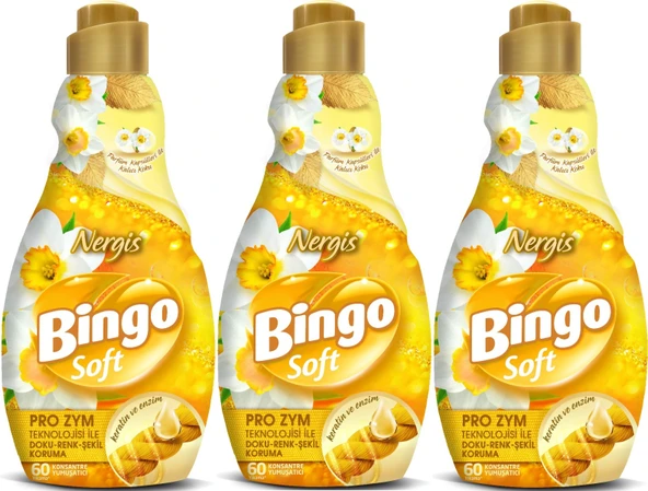 Bingo Soft Çamaşır Yumuşatıcı Konsantre 1440ML Nergis (3 Lü Set)