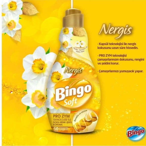 Bingo Soft Çamaşır Yumuşatıcı Konsantre 1440ML Nergis - 2