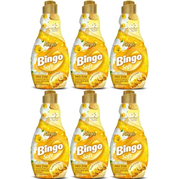 Bingo Soft Çamaşır Yumuşatıcı Konsantre 1440ML Nergis (6 Lı Set)