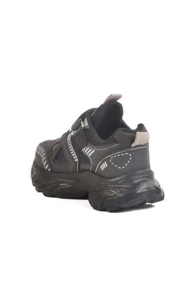 Aspor Siyah Cırtlı Fileli Unisex Çocuk Spor Ayakkabı - 4