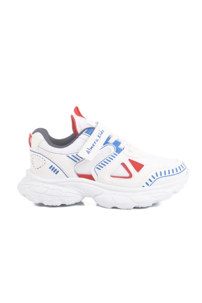 Aspor Beyaz Cırtlı Fileli Unisex Çocuk Spor Ayakkabı