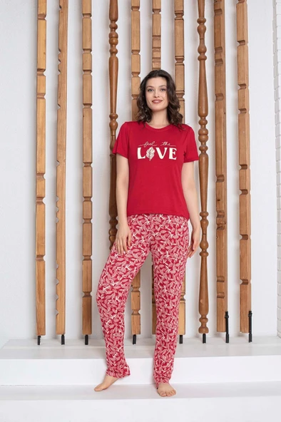 Kadın Düğmesiz Bisiklet Yaka Viskon Yazlık Kısa Kol Cepli Pijama Takımı - 10