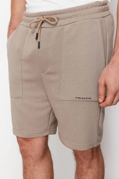 Moda Örme Düşük Bel Boru Paça Gündelik Regular Normal Kesim Yazı Baskılı Şort Bermuda