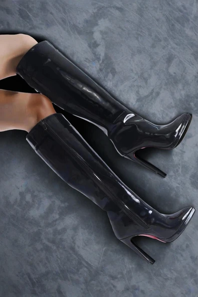 Kadın Moda Diz Altı Kısa Platform Topuklu Çizme Şık ve Zarif Abiye Ayakkabı - 3
