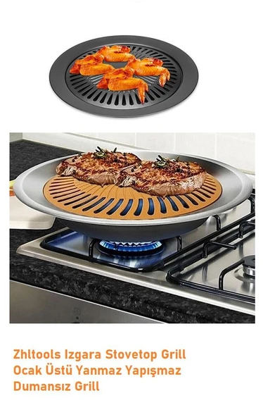 Zhltools Izgara Stovetop Grill Ocak Üstü Yanmaz Yapışmaz Dumansız Grill - 7