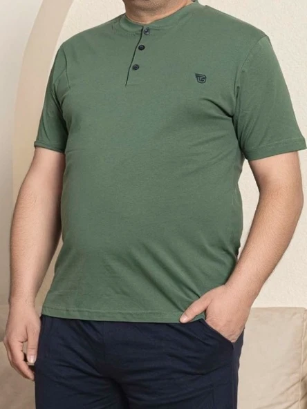 Erkek Geniş Kalıp %100 Pamuk Kısa Kol Cepli Büyük Beden Pijama Takımı - 7